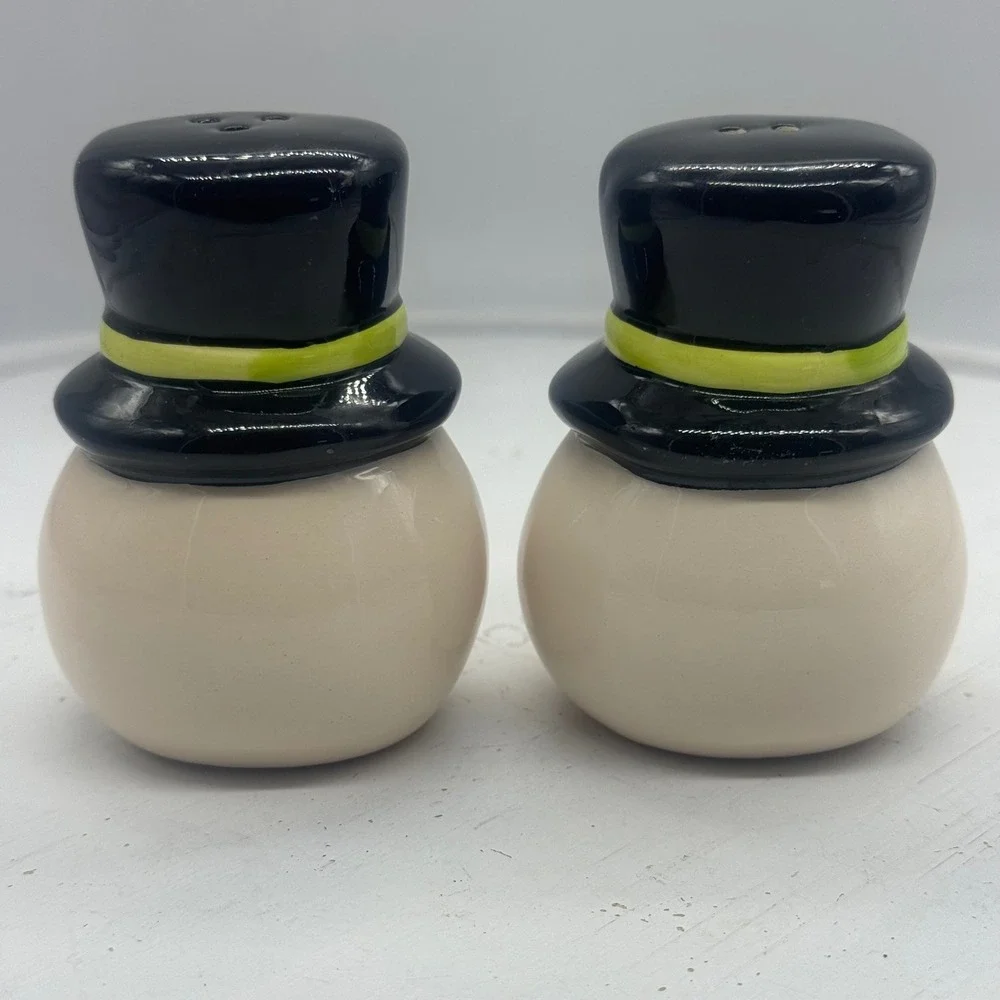 Vtg Snowman Salt Pepper Shakers Set Ceramic Winter Holiday Christmas Decor 3